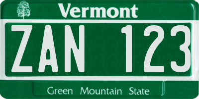 VT license plate ZAN123