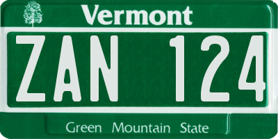 VT license plate ZAN124