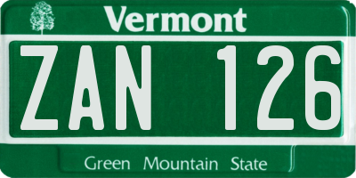 VT license plate ZAN126