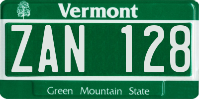 VT license plate ZAN128
