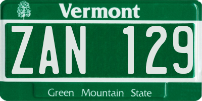 VT license plate ZAN129