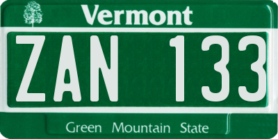 VT license plate ZAN133
