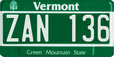 VT license plate ZAN136