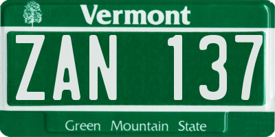 VT license plate ZAN137