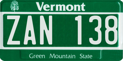 VT license plate ZAN138