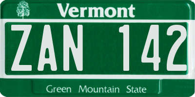VT license plate ZAN142
