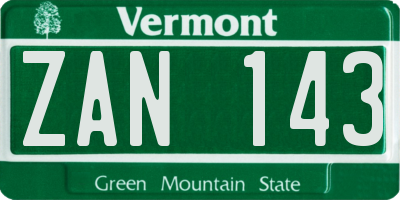 VT license plate ZAN143