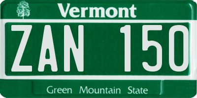 VT license plate ZAN150