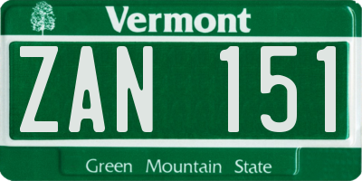VT license plate ZAN151