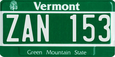 VT license plate ZAN153