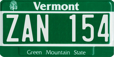 VT license plate ZAN154