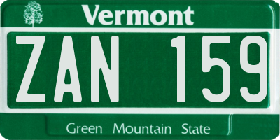 VT license plate ZAN159