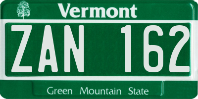 VT license plate ZAN162