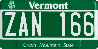 VT license plate ZAN166