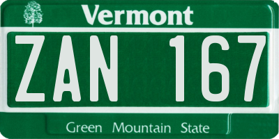 VT license plate ZAN167