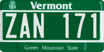 VT license plate ZAN171