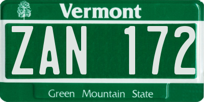 VT license plate ZAN172