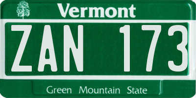 VT license plate ZAN173