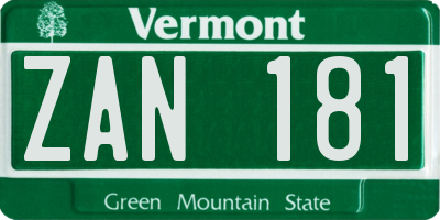 VT license plate ZAN181
