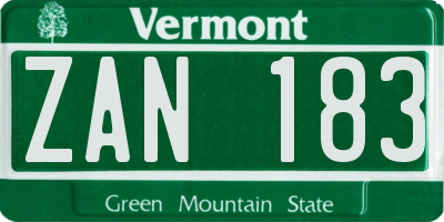 VT license plate ZAN183