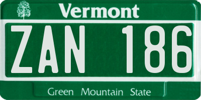 VT license plate ZAN186