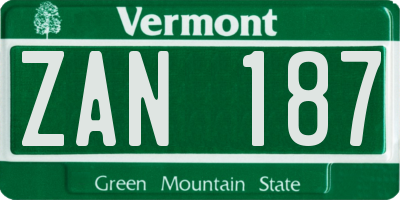 VT license plate ZAN187