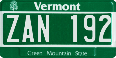 VT license plate ZAN192