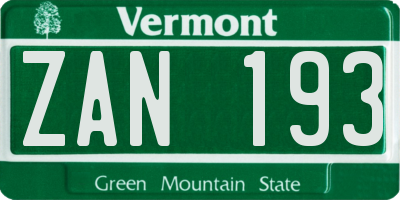 VT license plate ZAN193