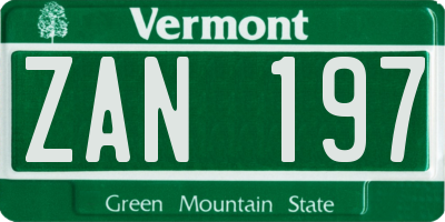 VT license plate ZAN197