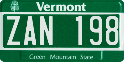 VT license plate ZAN198