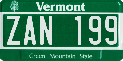 VT license plate ZAN199