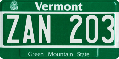 VT license plate ZAN203