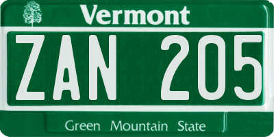 VT license plate ZAN205