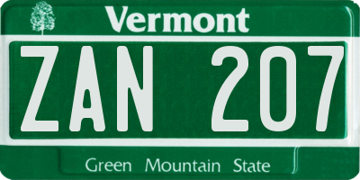 VT license plate ZAN207