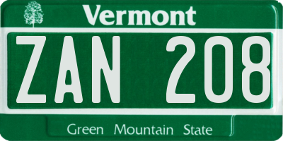 VT license plate ZAN208