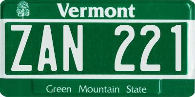 VT license plate ZAN221