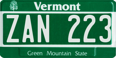 VT license plate ZAN223