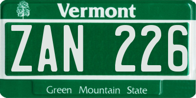VT license plate ZAN226