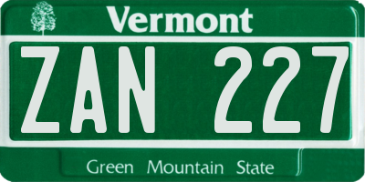VT license plate ZAN227
