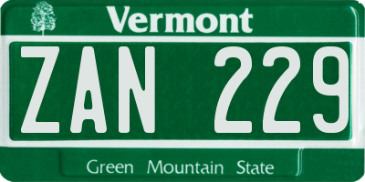 VT license plate ZAN229