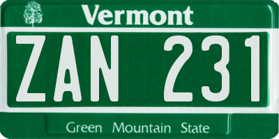 VT license plate ZAN231