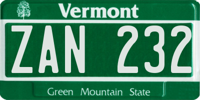 VT license plate ZAN232