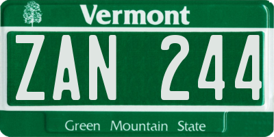 VT license plate ZAN244