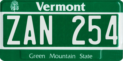 VT license plate ZAN254