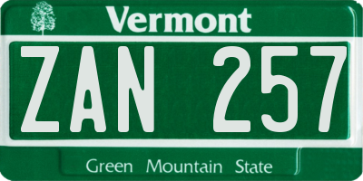 VT license plate ZAN257