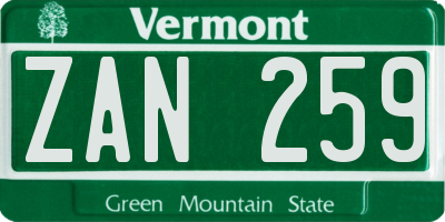 VT license plate ZAN259
