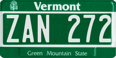 VT license plate ZAN272