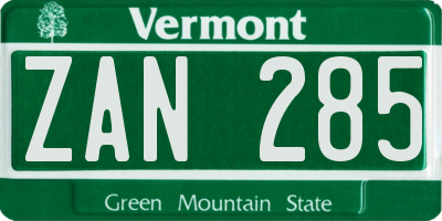 VT license plate ZAN285