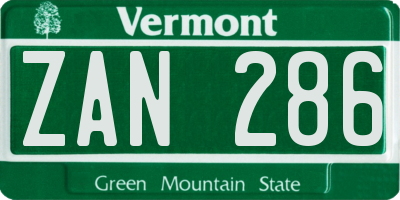 VT license plate ZAN286