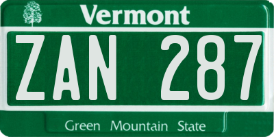 VT license plate ZAN287